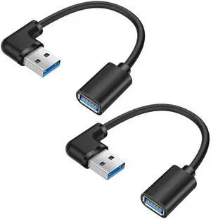 90 Degree USB 3.0 Extension Cord 2Pack 0.5FT/15CM USB Type A Male to Female 5Gbps Data Transfer Extender Converter Adapter Cable (Left Angle)