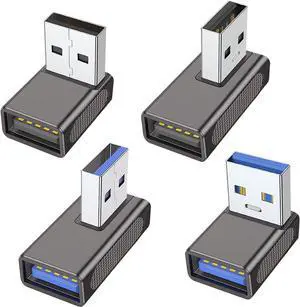 90 Degree USB 3.0 Adapter (4 Pack) Up Down Left and Right Angle USB-A Male to Female Extender Connector