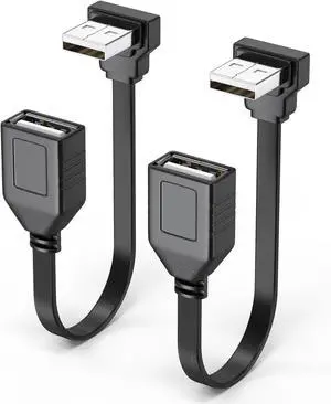 2 Pack Right Angle USB2.0 Extension Cable UP Angle 90 Degree USB Extended Adapter Flat Short 4 Inch (10 cm) Cable for USB-Connected Such As Tablets Smartphones Car