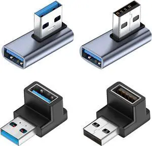 4PCS 90 Degree USB 3.2 Adapter 10Gbps USB Right Angle Adapters Vertical Up and Down Angle Left and Right Male to Female for PC Laptop Mouse and Keyboard