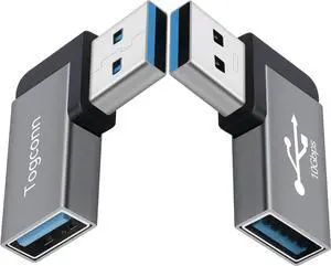 90 Degree USB Adapter 10Gbps 2-Pack Right Angle USB-A Male to Female Connector Converter L-Shape Extender Support Charge & Data Sync for PC Laptop Mouse Keyboard