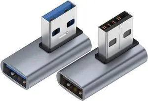 2-Pack Super Speed USB 3.0 Vertical Left Angle and Right Angle Adapter USB 3.0 Male to Female 90 Degrees dapter Coupler USB Cable Extender Connector