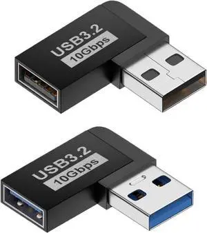 USB 3.0 90 Degree Left Right Angle USB-A Male to Female Adapter Extender Connector USB Extension Adapter 2 Pcs for Laptops Wall Chargers Power Banks