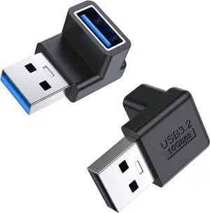 90 Degree USB 3.2 Adapter 2 Pack Up and Down Angle Type A Male to Female Connector usb L Shape Extender Supports 10Gbps Data Transfer & Charging Compatible with PC Laptop Hard Drive Keyboard