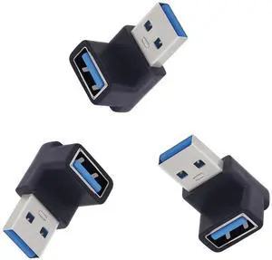 LANMINGLEL 10Gbps USB 3.2 Adapter 90 Degree USB Female to Male Adapter OTG Data Transfer Adapter for Laptop Tablet Phone 3 Pack(Black USB A M/F)