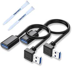 USB3.0 Extension Cable Up Angle 11.8 inch USB Male to Female Data Cable 90 Degree USB Adapter with Gold Plated Contacts for U-SB Flash Drive Hard Drive(Up Angle 30cm 2pcs Black)