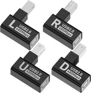 Type-B Male USB 2.0 to Female Extension Adapter Left+Right+up+Down Angled Each Horizontal Vertical Angled for Printer