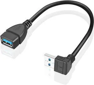2 Pack SuperSpeed USB 3.0 Angle Male to Female Extension Cable 6 Inch Convertor Adapter Extender Cord Up Angle and Down Angle one Each