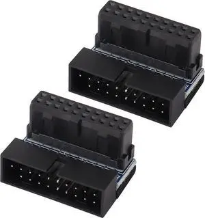 2 Pack Down Right Angle USB 3.0 19-pin Connector 90 Degree 19Pin/20Pin 3.0 USB Female to Male Extension Power Adapter Board for Desktop Motherboard Internal Header Adapter(Down/Black-20Pin)