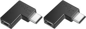 (2Packs 90 Degree Elbow L Shape USB C Male to Female Adapter USB3.1 Support 10GBbps Rate USB C Phone/Laptop Charging Port Converter 5V 3.3A