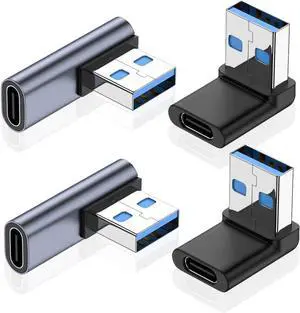 Right Angle USB A Male to USB C Female Adapter 90 Degree USB 3.0 to Type C Cable Connector Support Unidirectional Sides 10Gbps & Data Transfer for Laptops/Phone/Tablet/PC