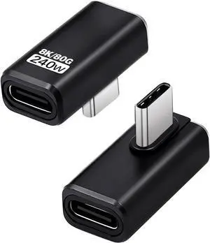 90 Degree USB C Extender Adapter [240W 80Gbps 8K@60Hz] USB C Right Angle Adapter Type C Extender for Thunderbolt 5/4 MacBook Switch iPhone 16/15 2 Pack