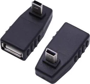 90 Degree Mini USB to USB A OTG Adapter Up Angle Mini USB 5-Pin Type B Male to USB Type A Female Adapter Converter for Digital Cameras Black(2 Pack UP)