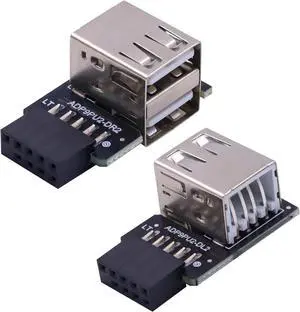 9 pin USB 2.0 Female to Dual USB Type A Female Port 90 Degree Right Angle and Left Angle USB Mortherboard Header Adapter for Bluetooth Wireless Network Card 2-Pack