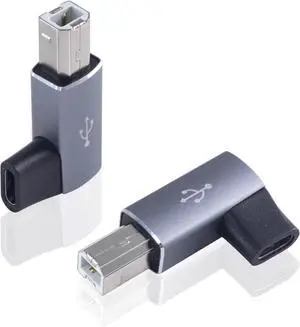 USB C Female to USB B Male 90 Degree Adapter Type C Female to Type B 90 Degree Adapter Suitable for Printer Electric Piano Laptops etc (2pack Grey)