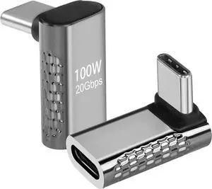 USB Type C Male-to-Female Adapter 100W Fast Charging 20Gbps Data Transfer 90 Degree Design 8K & 60Hz Video Output Durable Aluminum Casing
