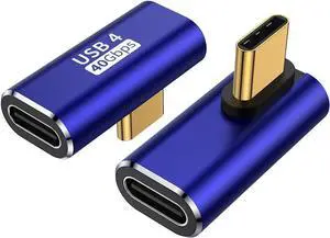 90 Degree USB C Adapter (2 Pack) L Shape Left and Right USB Type C Connector for Meta Quest MacBook iMac iPad iPhone 16 15 Series and Other Type C or Thunderbolt 4/3 Devices - Blue