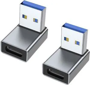 2Pcs USB 3.1 to USB C 90° Angle Adapter USB A Male to USB C Female L-Shaped Angle Connector for OTG Data Transfer 3A Charging for PC Laptop Tablet