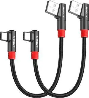 6 inch/0.15M Right Angle USB C to A Cable 2Pack 3A Short 90 Degree USB to USBC Fast Charging Data Transfer Cord Nylon Braided for iPhone 16 15 Pro/Pro Max/Plus  Galaxy S24/S23 iPad