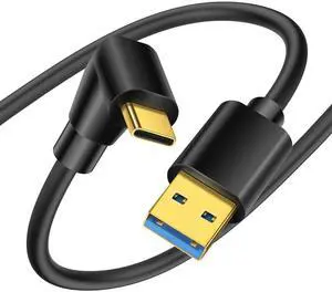 90 Degree USB Type C Cable USB 3.0 A to USB C Up & Down Angle Fast Charge Cord Compatible with Notebook PC Tablet Phone and More (0.5M/1.6FT)