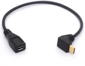 Micro USB to Type C Cable Cord 90 Degree Angled USB C Male to Micro B Female OTG Adapter Converter for MacBook Pro Laptop Android Devices (USB C/Type C Positive)