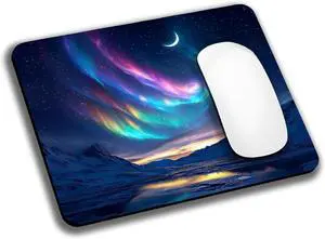 Night Sky Aurora Mountains Mouse Pads for Desk Portable Wireless Computer Mouse pad Small Design with Women Non-Slip Rubber Base Laptop Mousepad 9.5 x 7.9 Smooth Surface for Office & Travel