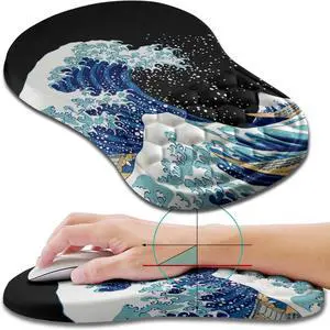 Ergonomic Mouse Pad Wrist Support Wrist Rest Mousepad for Carpal Tunnel Pain Relief with Integrated Memory Foam Slope Massage Bulge (11.8x7.9 inch Sea Wave