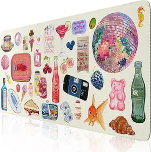 Office Desk Mat for Keyboard and Mouse Large Mouse Pad Desk Pad Mat Anti-Slip Big Mousepad with Stitched Edges for Computer Desktop Cover Protector (Watercolor Stickers)