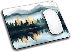 Aesthetics Misty Forest Mountain Mouse Pads for Desk Portable Wireless Computer Mouse pad Small Design with Women Non-Slip Rubber Base Laptop Mousepad 9.5 x 7.9 Smooth Surface for Office & Travel