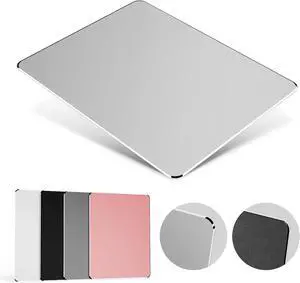 Hard Metal Mouse Pad for Desk Aesthetic Rigid Mouse Pad for Magic Mouse and MacBook Pro/Air with Stable Rubber Base Aluminum Mousepad for Travel and Home Office (Silver)