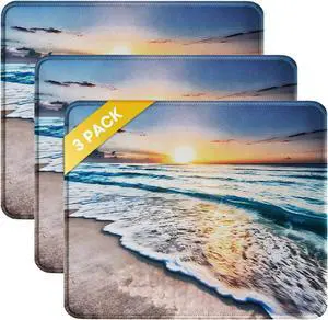 3 Pack Mouse Pad with Stitched Edge Comfortable Mouse Pads with Non-Slip Rubber Base Washable Mousepads Bulk with Lycra Cloth Mouse Pads for Computers Laptop Mouse 10.2x8.3x0.12in Beach