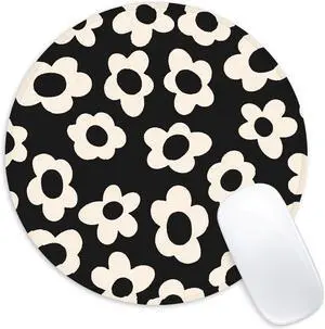 White Flower Round Mouse Mat - Funny Small Mouse Pad with Non-Slip Rubber Base for Home Office Decor - 8.7 Inch Round