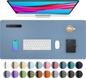 Leather Desk Pad Protector Large Mouse Pad Office Desk Mat Non-Slip PU Leather Desk Blotter Laptop Desk Pad Waterproof Desk Writing Pad for Office and Home (Denim Blue 23.6 x 13.7)