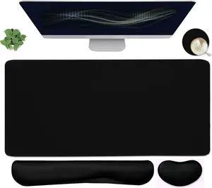 Large Mouse Pad and Keyboard Wrist Rest Desk Pad for Keyboard and Mouse 4-in-1 Large Gaming Mouse Pad with Wrist Support Desk Mat for Home Office Study Game-Black