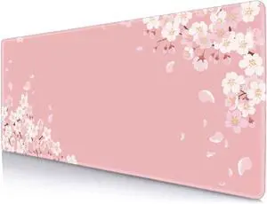 Pink Japanese Desk Mat Cherry Blossom Large Gaming Mouse Pad Non-Slip Rubber Base Mousepad Desk Decor for Women Desk Pad for Work Game Office 31.5x11.8 Inch- Sakura Flowers Aesthetic