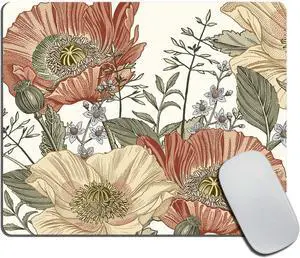 Vintage Flowers Mousepad - Aesthetic Floral Office Decor for Women Desk Accessories Retro Gift for Coworker Boss - Non-Slip Rubber Base Gaming Mouse Pad 9.5x7.9x0.12 Inch