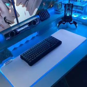 White Gaming Mouse Pad RGB Mousepad Non-Slip Rubber Base Extra Large Cool XL XXL Computer Desk Pad Gaming Accessories LED Light Up Extended Big Mouse Pad for Gamer (31.5x12In) Upgrade