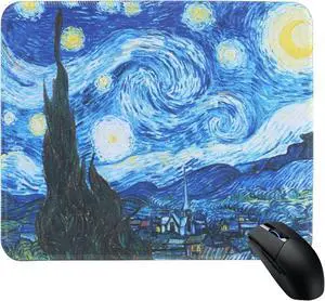 Square Mouse Pad Starry Night Painting 10.2x8.3 (260x210mm) 3mm Thick Non-Slip Rubber Base Stitched Edge Art Mouse Mat for Office Gaming & Home Decor (Starry Night Painting)