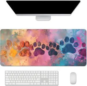 Cute Dog Paw Print Mouse Pad Desk Mat Large Mouse Pads Desk Pad Full Size Mouse Pad Gaming Mousepad Mouse Mat with Stitched Edge - Non-Slip Rubber Base for Office Computer Keyboard Laptop