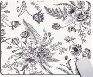 Floral Pattern Bouquets of Spring Flowers Black and White Mouse Pad with Non-Slip Rubber Base Premium-Textured Mousepad Mouse Pads for Computers Laptop PC Office & Home 7.9 x 9.5 in