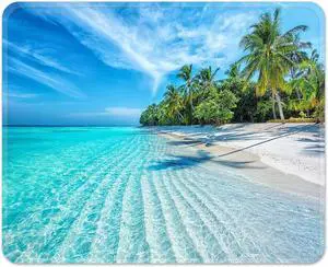 Ocean Tropical Beach Square Mouse Pad 9.5 x 7.9 Sea Blue Summer for Notebooks Desktop Computers Office Supplies with Non-Slip Rubber Base Mouse Pad for Gaming Working Studying