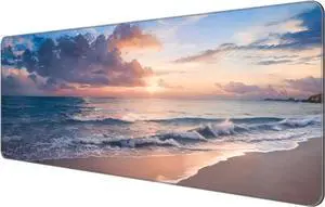 Thin Extended Gaming Mouse Pad with Stitched Edges Large Mousepad Long XXL Keyboard and Mouse pad Desk Mat for Gaming Office & Home - Galaxy Space (Beach)