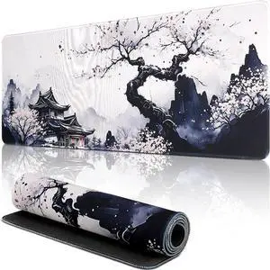 Japanese Sakura Gaming Mouse Pad Anime Gaming Keyboard Mat Non-Slip Rubber Base with Stitched Edges Mousepad for Gaming and Office Desk Mat