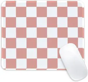 Pink and White Checkered Square Mouse Pad Non-Slip Rubber Base Mouse Pad Home Office Decoration Desktop Accessory Laptop Mouse Pad for Office Laptops 9.4x7.8x0.12inch.