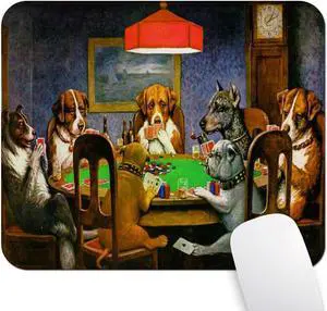Dogs Playing Poker Oil Painting Art Funny Mouse Pad Cute Pets Joking Games Print Artwork Mouse Pads for Computers Laptop