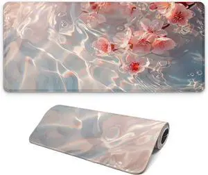 Large Computer Mouse Pad with Non-Slip Base for Desktop Cute Gaming Mouse Mat with Stitched Edges Long Extended Anime Mousepad for Laptop 31.5 x 11.8 inches (Pink Cherry Blossoms)