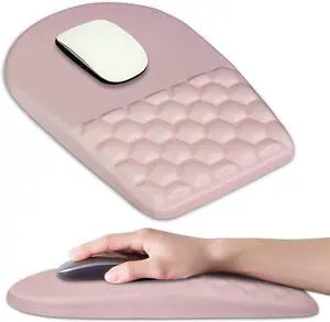 Ergonomic Mouse Pad Wrist Support Upgrade Mousepad with Massage Design Non-Slip PU Base Desktop Mouse Pads for Pain Relief Computer Office & Home 12 x 8 inE-Pink