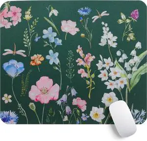Square Mouse Pad Green Flowers Plants Mouse Mat Design Washable Mousepad Cloth Non-Slip Rubber Base Computer Mouse Pads for Wireless Mouse 9.5×7.9×0.12 inch 1 Pcs