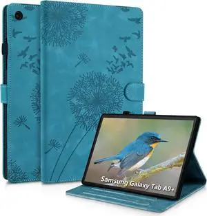 Dandelion Cover for Galaxy Tab A9 Plus Case 5g 11 Inch Soft Touch Premium Faux Leather Made with Card Slots and Kickstand Water-Proof Precise Cutouts Compatible with A9+(SM-X210/X216/X218) Blue