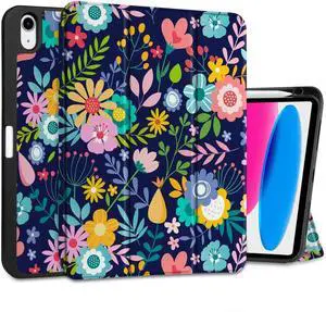 DONGKE Case for iPad 11th Generation 11 Inch 2025 (A16 Chip) & iPad 10th Generation 10.9 Inch 2022 with Pencil Holder-[Auto Wake/Sleep], Trifold Stand Soft TPU Protective Cover, Beautiful Flowers